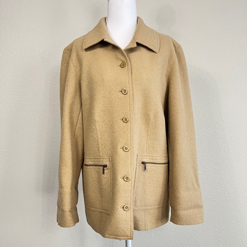 Talbots Womens Alpaca Wool Blend Jacket Coat Large Tan Camel Preppy Old Money‎